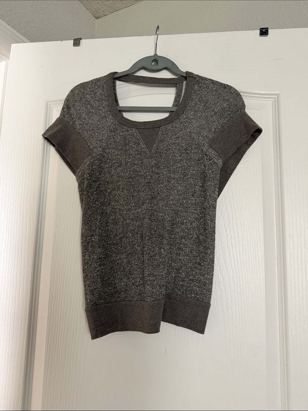 BCBGMaxAzria Charcoal Heather Short Sleeve Scoop Neck Sweater
